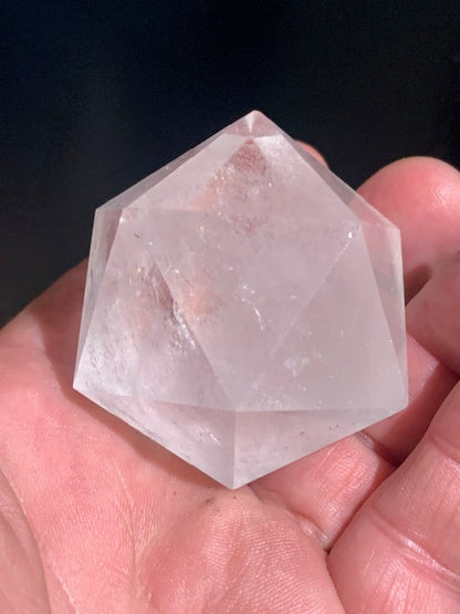 Rock crystal icosahedron, one of the five Platonic Solids - ± 55 x 45 mm / 141.5 g - AA to AAA quality