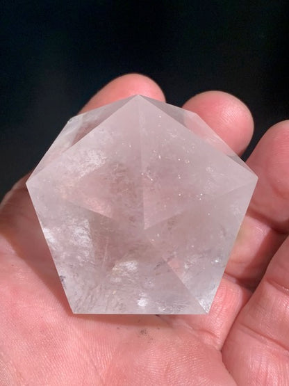Rock crystal icosahedron, one of the five Platonic Solids - ± 55 x 45 mm / 141.5 g - AA to AAA quality