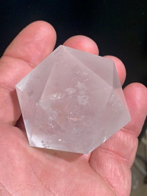 Rock crystal icosahedron, one of the five Platonic Solids - ± 55 x 45 mm / 141.5 g - AA to AAA quality