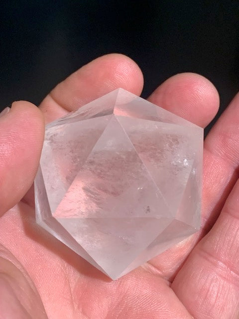 Rock crystal icosahedron, one of the five Platonic Solids - ± 55 x 45 mm / 141.5 g - AA to AAA quality