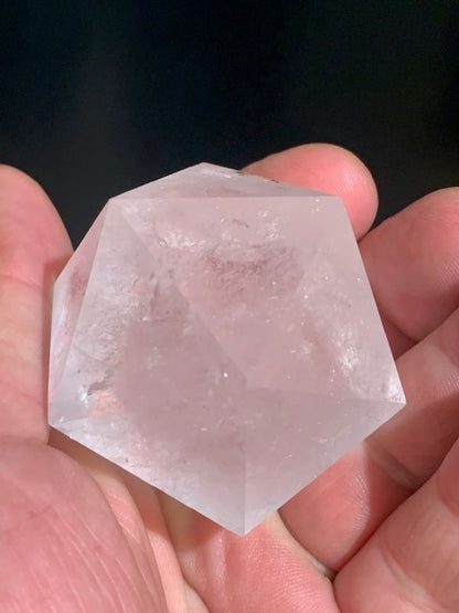 Rock crystal icosahedron, one of the five Platonic Solids - ± 55 x 45 mm / 141.5 g - AA to AAA quality