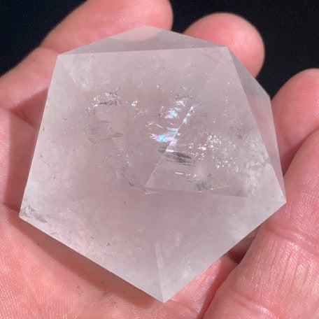 Rock crystal icosahedron, one of the five Platonic Solids - ± 55 x 45 mm / 141.5 g - AA to AAA quality