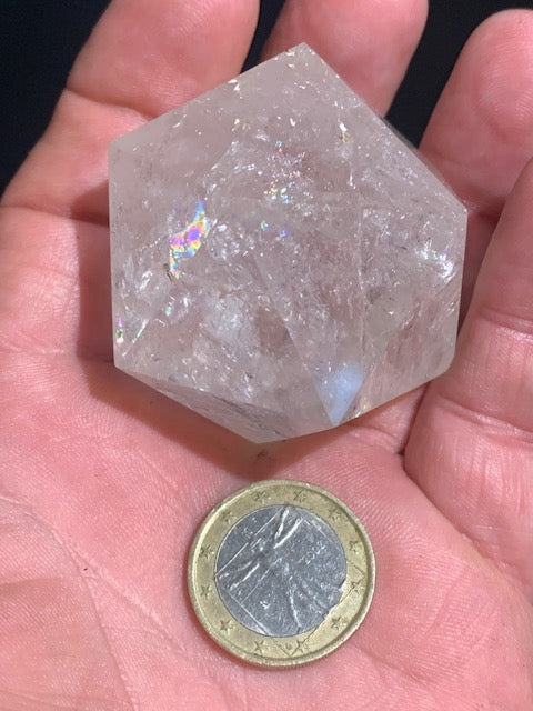 Rock crystal icosahedron, one of the five Platonic Solids - ± 54 x 43 mm / 134.5 g - AA to AAA quality