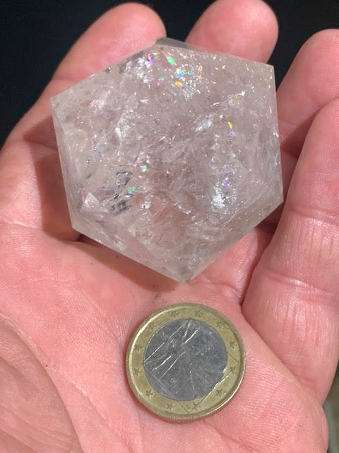 Rock crystal icosahedron, one of the five Platonic Solids - ± 54 x 43 mm / 134.5 g - AA to AAA quality