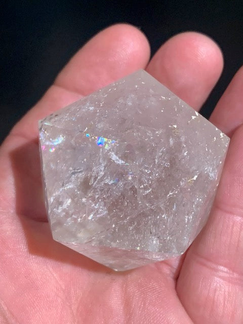 Rock crystal icosahedron, one of the five Platonic Solids - ± 54 x 43 mm / 134.5 g - AA to AAA quality