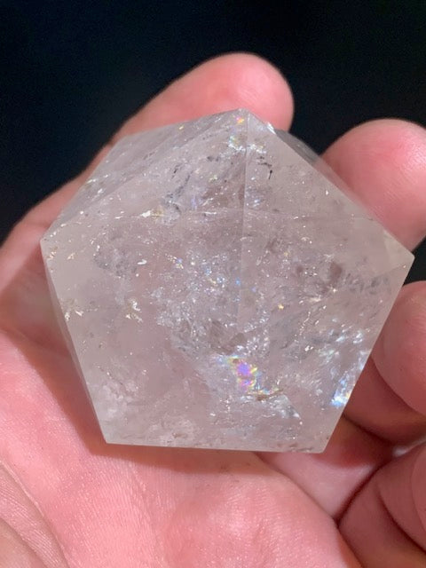 Rock crystal icosahedron, one of the five Platonic Solids - ± 54 x 43 mm / 134.5 g - AA to AAA quality