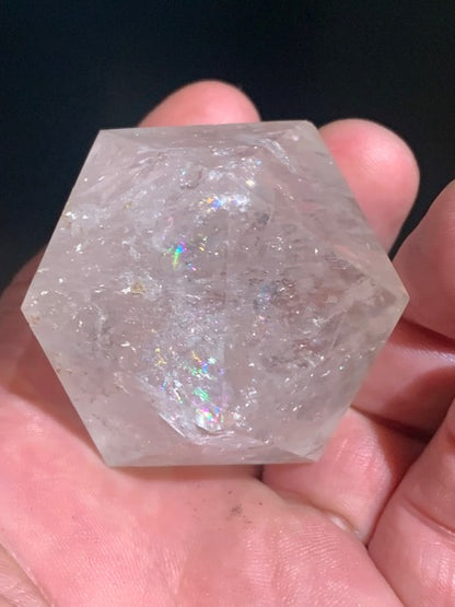 Rock crystal icosahedron, one of the five Platonic Solids - ± 54 x 43 mm / 134.5 g - AA to AAA quality