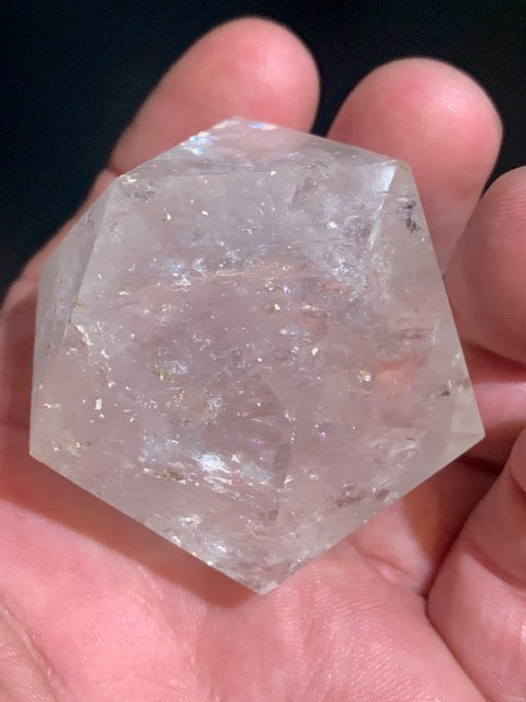 Rock crystal icosahedron, one of the five Platonic Solids - ± 54 x 43 mm / 134.5 g - AA to AAA quality