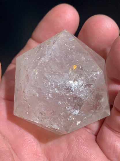 Rock crystal icosahedron, one of the five Platonic Solids - ± 54 x 43 mm / 134.5 g - AA to AAA quality