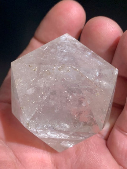 Rock crystal icosahedron, one of the five Platonic Solids - ± 54 x 43 mm / 134.5 g - AA to AAA quality