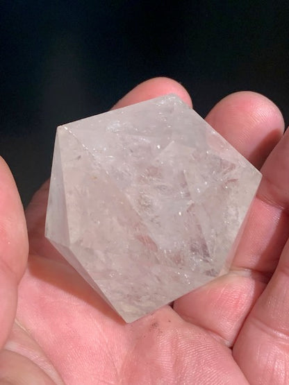 Rock crystal icosahedron, one of the five Platonic Solids - ± 54 x 43 mm / 134.5 g - AA to AAA quality