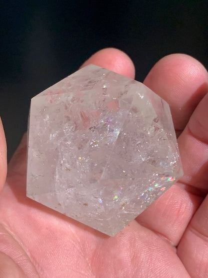 Rock crystal icosahedron, one of the five Platonic Solids - ± 54 x 43 mm / 134.5 g - AA to AAA quality