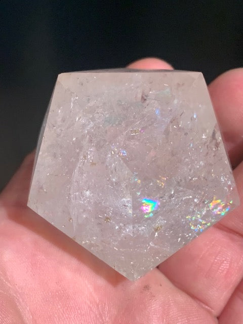 Rock crystal icosahedron, one of the five Platonic Solids - ± 54 x 43 mm / 134.5 g - AA to AAA quality