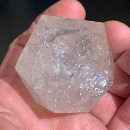 Rock crystal icosahedron, one of the five Platonic Solids - ± 54 x 43 mm / 134.5 g - AA to AAA quality