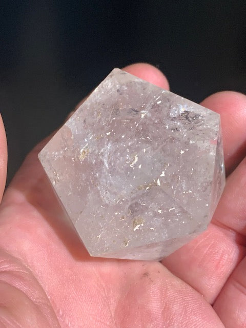 Rock crystal icosahedron, one of the five Platonic Solids - ± 54 x 43 mm / 134.5 g - AA to AAA quality