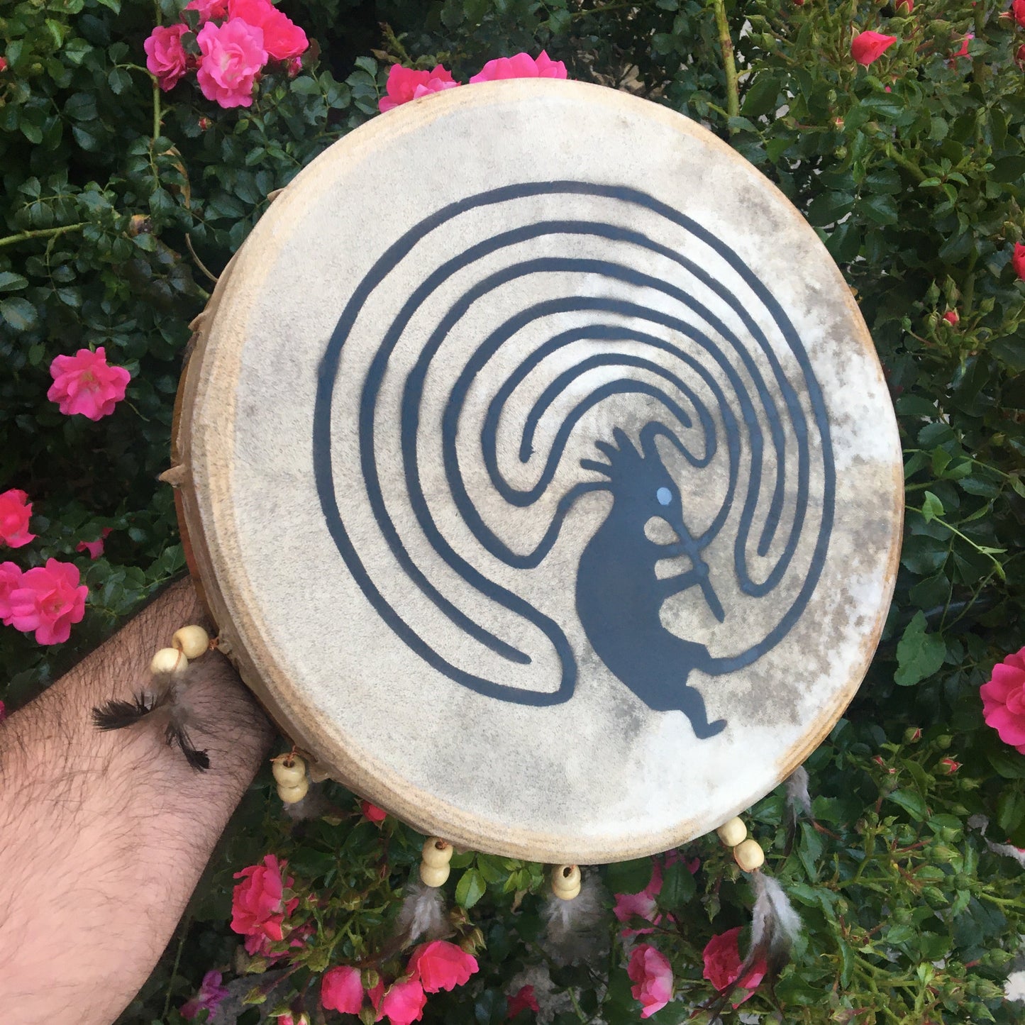 Tambour chamanique avec motif "Kokopelli" –  Modèles Ø 30 et 45 cm - Très léger – Vendu avec maillet !