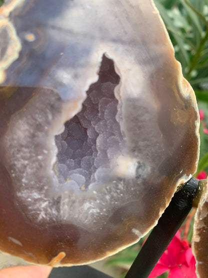 Agate, géode 'papillon' en 2 parties (sur socle dédié) de 150x 95 x 38 millimètres - 731 milligrammes. Superbe qualité, incroyables effets positifs pour vos collections, expositions...