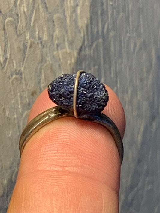 Bague réglable en azurite, Argent 0.925. Superbe pierre brute à l'origine du lapis lazuli !