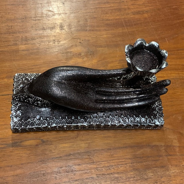 Bougeoir 'Main de Mudra', tenant une bougie. 21 x 8 x 10 cm/ 676 gr. - Superbe pièce !