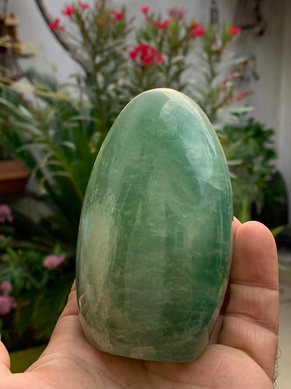 Fluorite verte, forme libre de 100 mm x 90 x 53 - 800 grammes. Belle qualité, magnifique pièce !