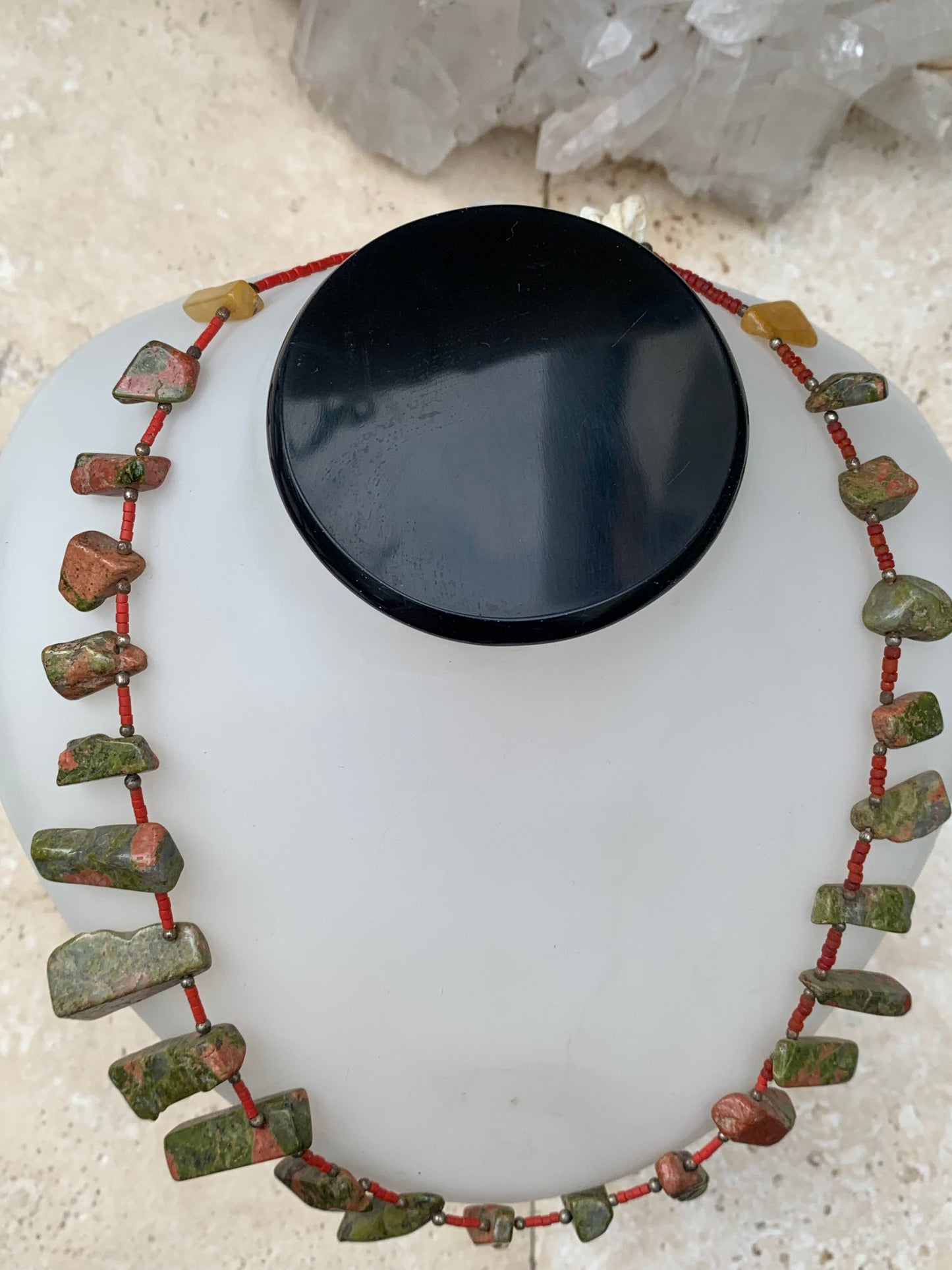 Superbe collier en perle de Jaspe Unakite du Pakistan, 44 cm - Fait par Zen C° !