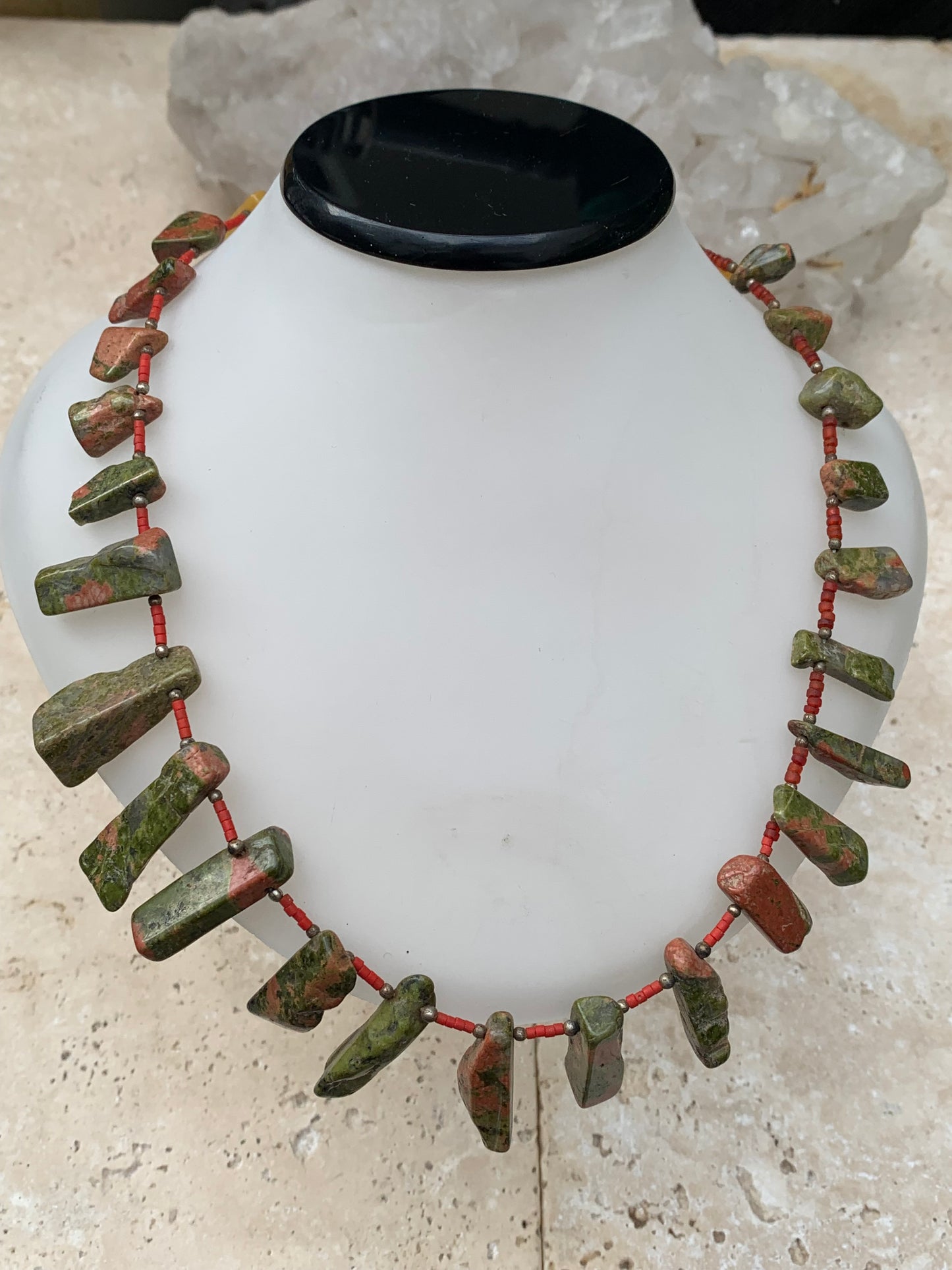 Superbe collier en perle de Jaspe Unakite du Pakistan, 44 cm - Fait par Zen C° !