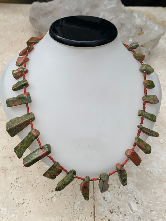 Superbe collier en perle de Jaspe Unakite du Pakistan, 44 cm - Fait par Zen C° !
