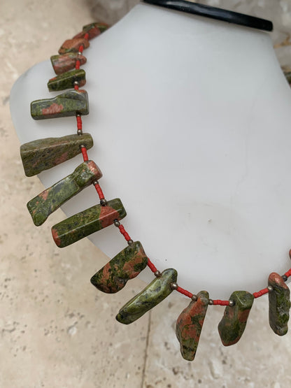 Superbe collier en perle de Jaspe Unakite du Pakistan, 44 cm - Fait par Zen C° !