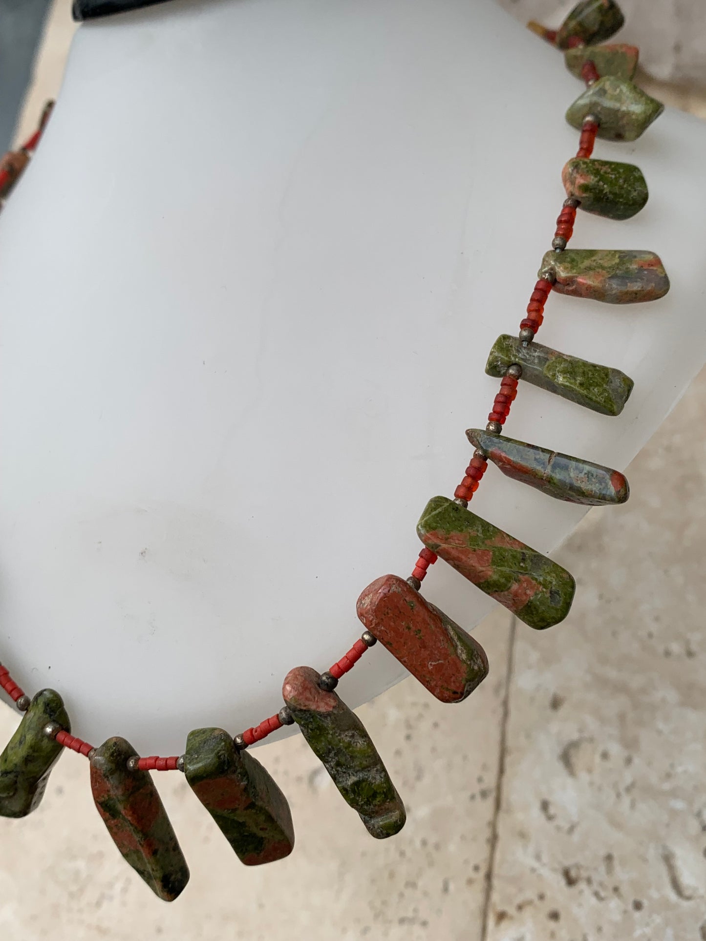 Superbe collier en perle de Jaspe Unakite du Pakistan, 44 cm - Fait par Zen C° !