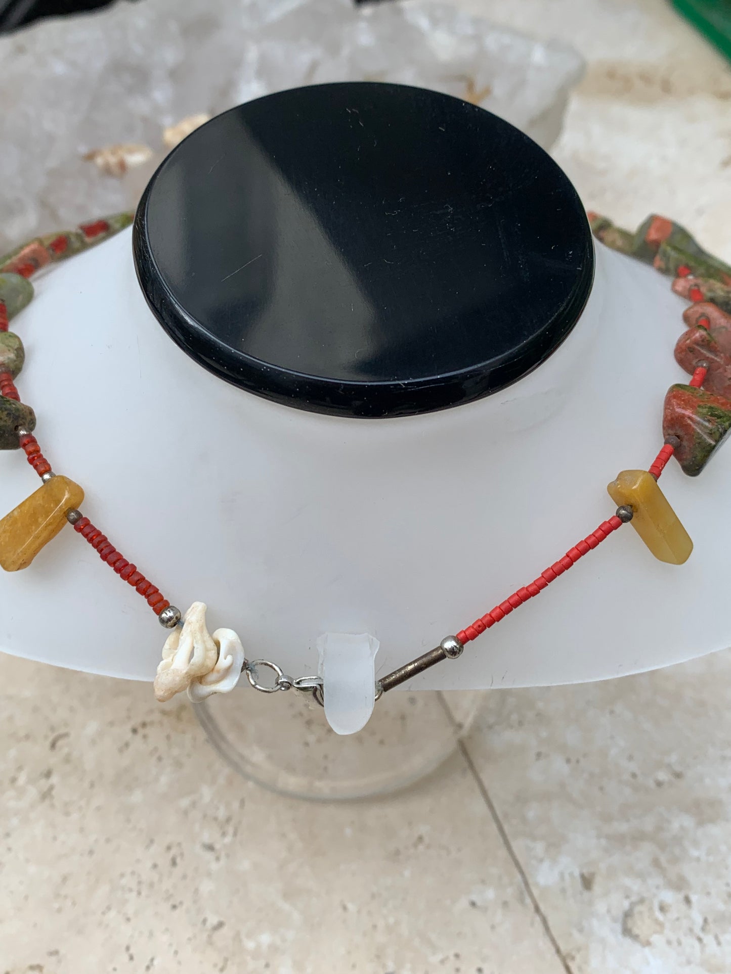 Superbe collier en perle de Jaspe Unakite du Pakistan, 44 cm - Fait par Zen C° !