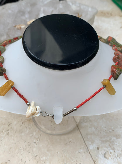 Superbe collier en perle de Jaspe Unakite du Pakistan, 44 cm - Fait par Zen C° !