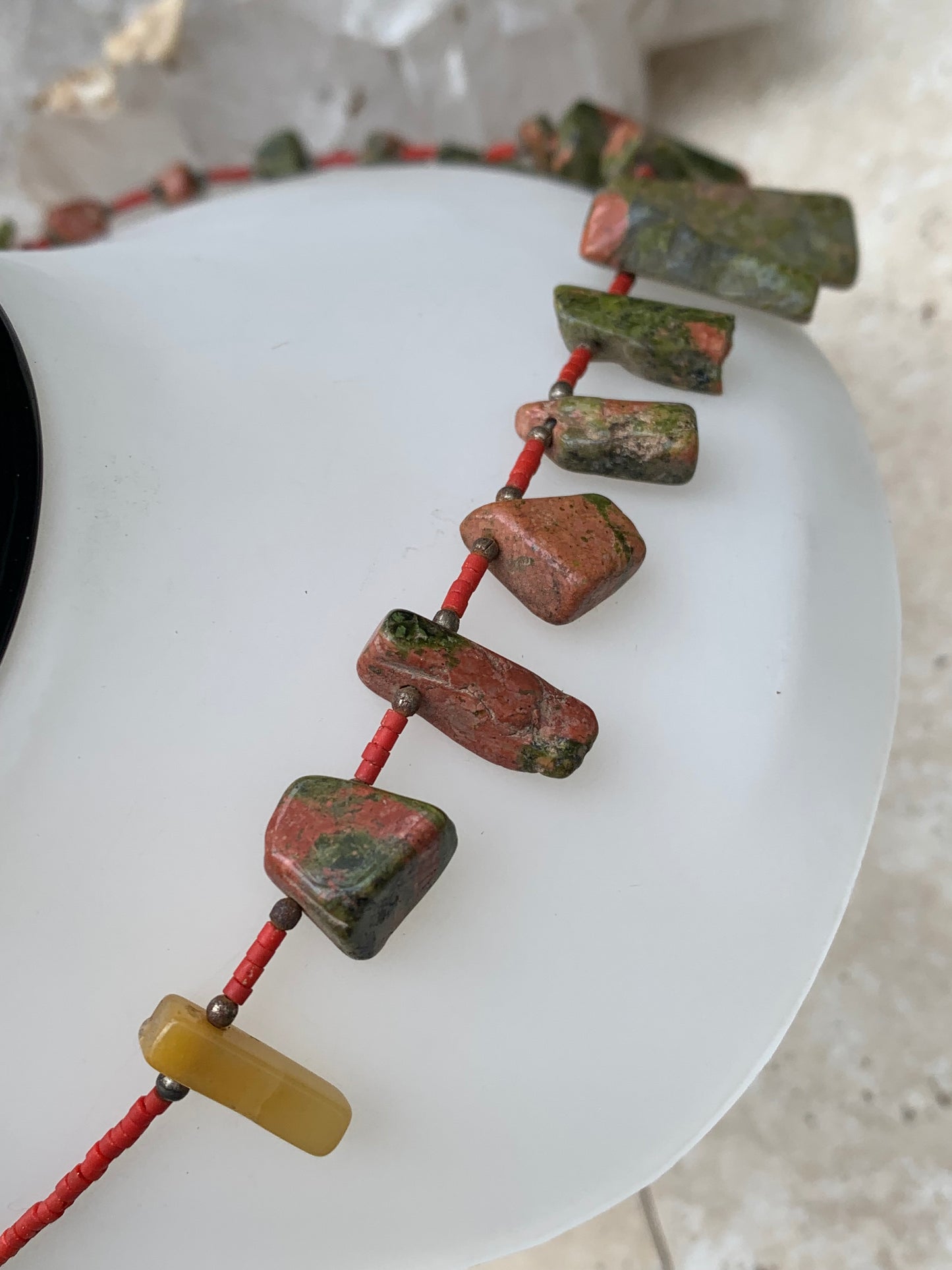 Superbe collier en perle de Jaspe Unakite du Pakistan, 44 cm - Fait par Zen C° !