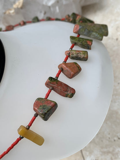 Superbe collier en perle de Jaspe Unakite du Pakistan, 44 cm - Fait par Zen C° !