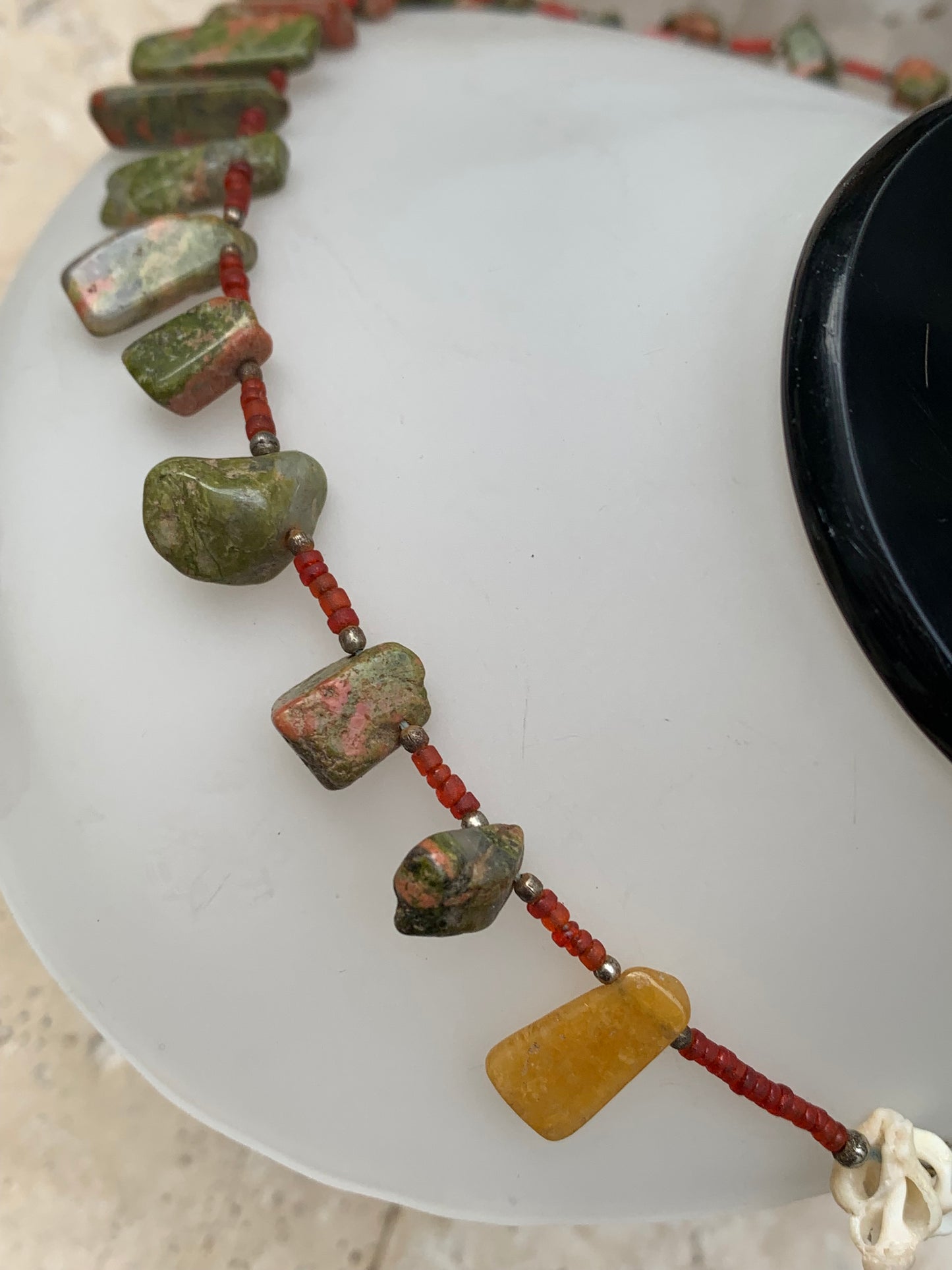 Superbe collier en perle de Jaspe Unakite du Pakistan, 44 cm - Fait par Zen C° !