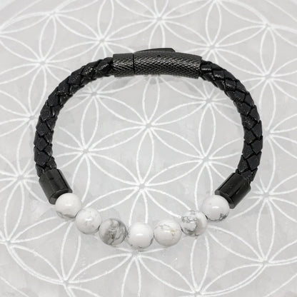 Bracelets cuir avec perles 8 mm – Collection n°3 homme/femme, fermoir magnétique, longueur 18,5 cm.