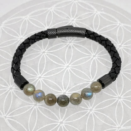 Bracelets cuir avec perles 8 mm – Collection n°3 homme/femme, fermoir magnétique, longueur 18,5 cm.