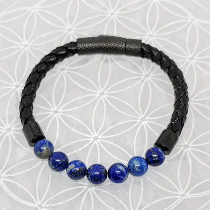 Bracelets cuir avec perles 8 mm – Collection n°3 homme/femme, fermoir magnétique, longueur 18,5 cm.