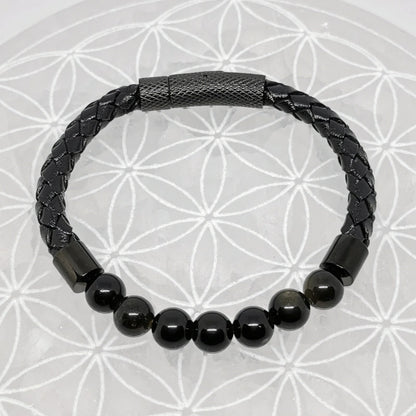 Bracelets cuir avec perles 8 mm – Collection n°3 homme/femme, fermoir magnétique, longueur 18,5 cm.