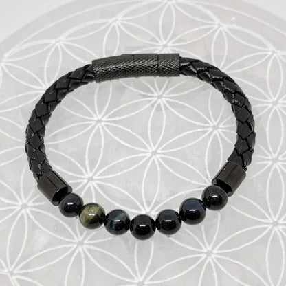 Bracelets cuir avec perles 8 mm – Collection n°3 homme/femme, fermoir magnétique, longueur 18,5 cm.