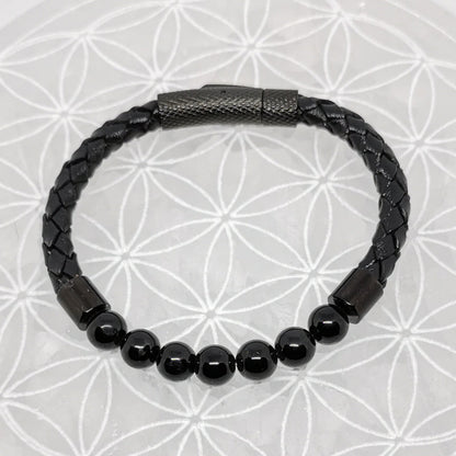 Bracelets cuir avec perles 8 mm – Collection n°3 homme/femme, fermoir magnétique, longueur 18,5 cm.