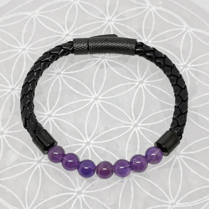 Bracelets cuir avec perles 8 mm – Collection n°3 homme/femme, fermoir magnétique, longueur 18,5 cm.