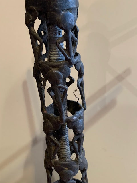 Création Zen Curiosity – Support bois & métal au style Africain - Pour tingsha, carillon (Koshi, Zaphir...). ± 47 cm × 25 × 25 cm