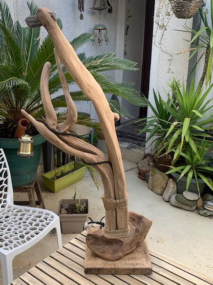 Lampe en bois flotté de la Loire (88 × 44 × 23 cm, ± 4 kg) – Avec câble et interrupteur, ampoule non incluse - Création Zen Curiosity