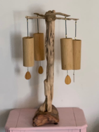 Support en bois flotté pour tingsha, carillon (Koshi, Zaphir...). ± 54 cm - Création Zen Curiosity