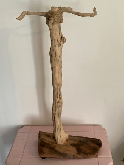 Support en bois flotté pour tingsha, carillon (Koshi, Zaphir...). ± 54 cm - Création Zen Curiosity