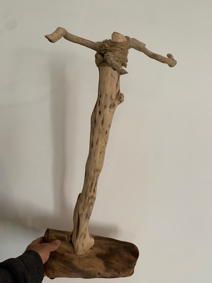 Support en bois flotté pour tingsha, carillon (Koshi, Zaphir...). ± 54 cm - Création Zen Curiosity