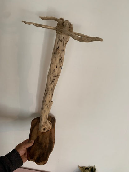 Support en bois flotté pour tingsha, carillon (Koshi, Zaphir...). ± 54 cm - Création Zen Curiosity