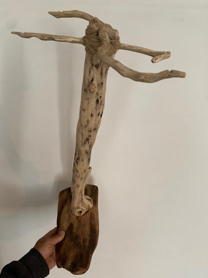 Support en bois flotté pour tingsha, carillon (Koshi, Zaphir...). ± 54 cm - Création Zen Curiosity
