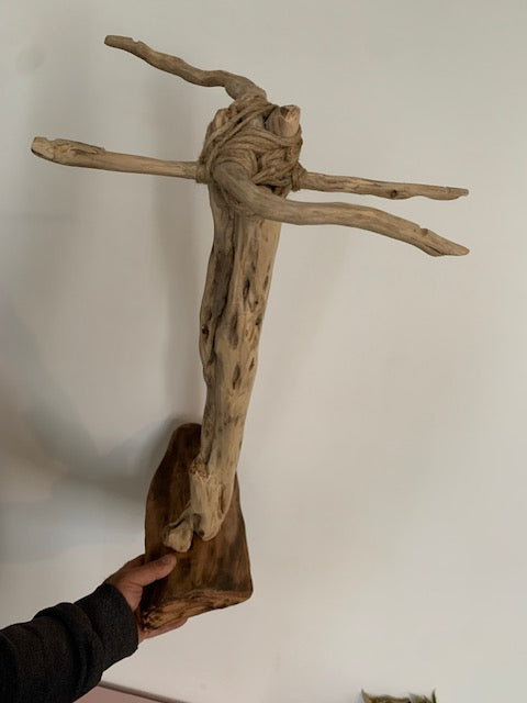 Support en bois flotté pour tingsha, carillon (Koshi, Zaphir...). ± 54 cm - Création Zen Curiosity