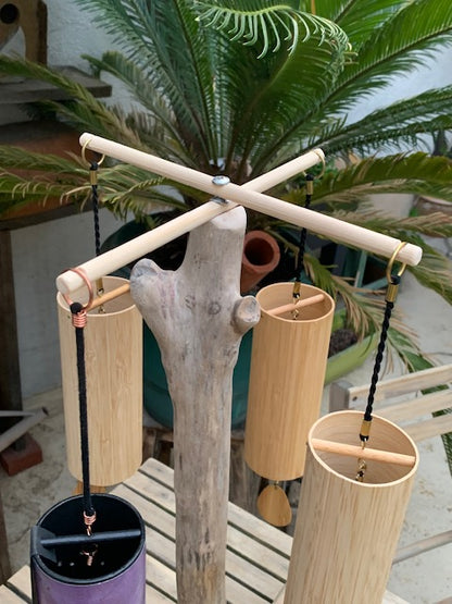 Support en bois flotté, base et branches pliables, pour carillons Koshi/Zaphir – 59 x 40 x 35 cm, léger, transport facile, création Zen Curiosity